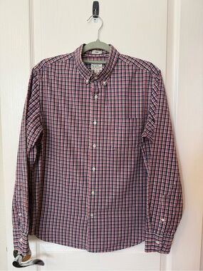J. Crew Men's Navy and Red Plaid Button-Down Shirt